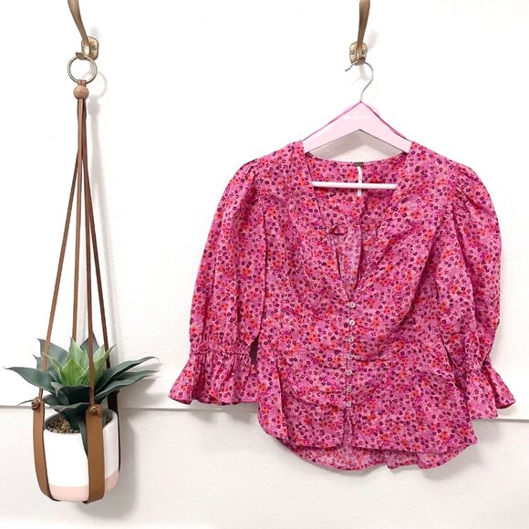 Free People I Found You Printed Top Party Combo Pink Size M OB1418154 - Picture 2 of 6